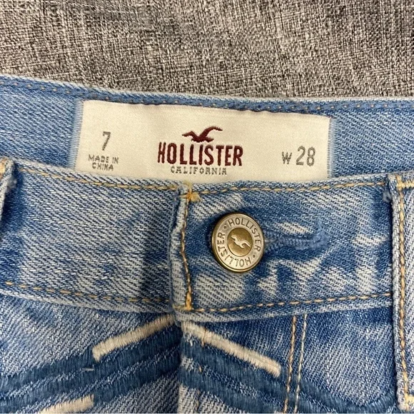 Hollister studded denim jean shorts light wash bedazzled raw hem womens - Picture 5 of 8